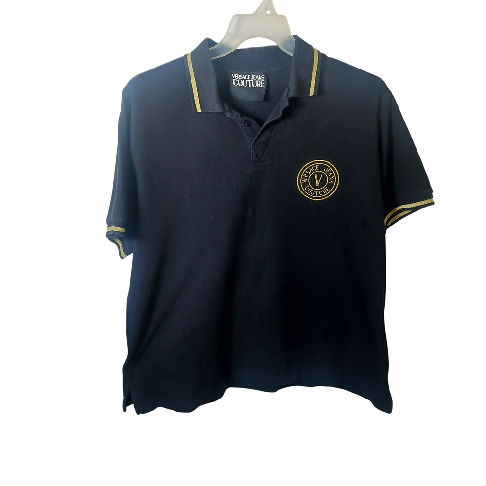 Versace Jeans Couture Mens Black Gold V-Emblem Polo Shirt 72GAGT03‎ XXL